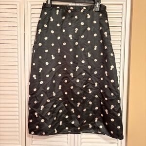 Black Floral Silk Midi Skirt